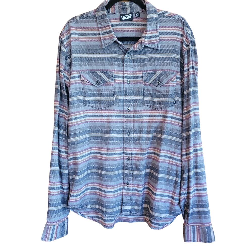 Vans Plaid Flannel Shirt Mens XL Striped Button Front Skate Grunge Long Sleeve